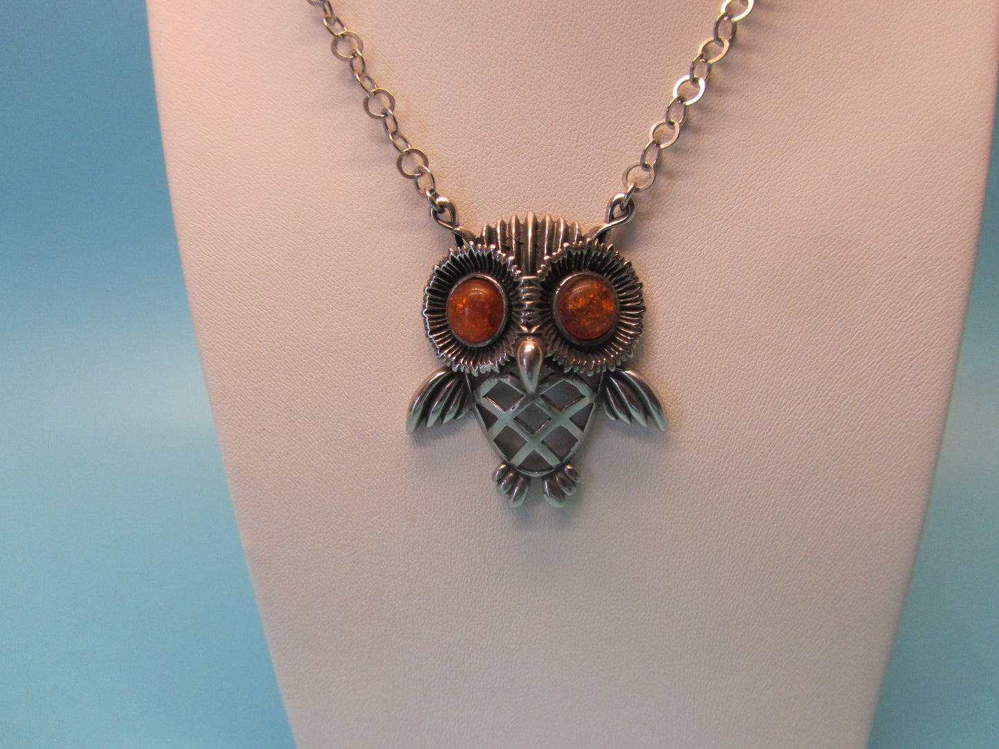 Anhänger Silber Eule mit Bernstein Augen