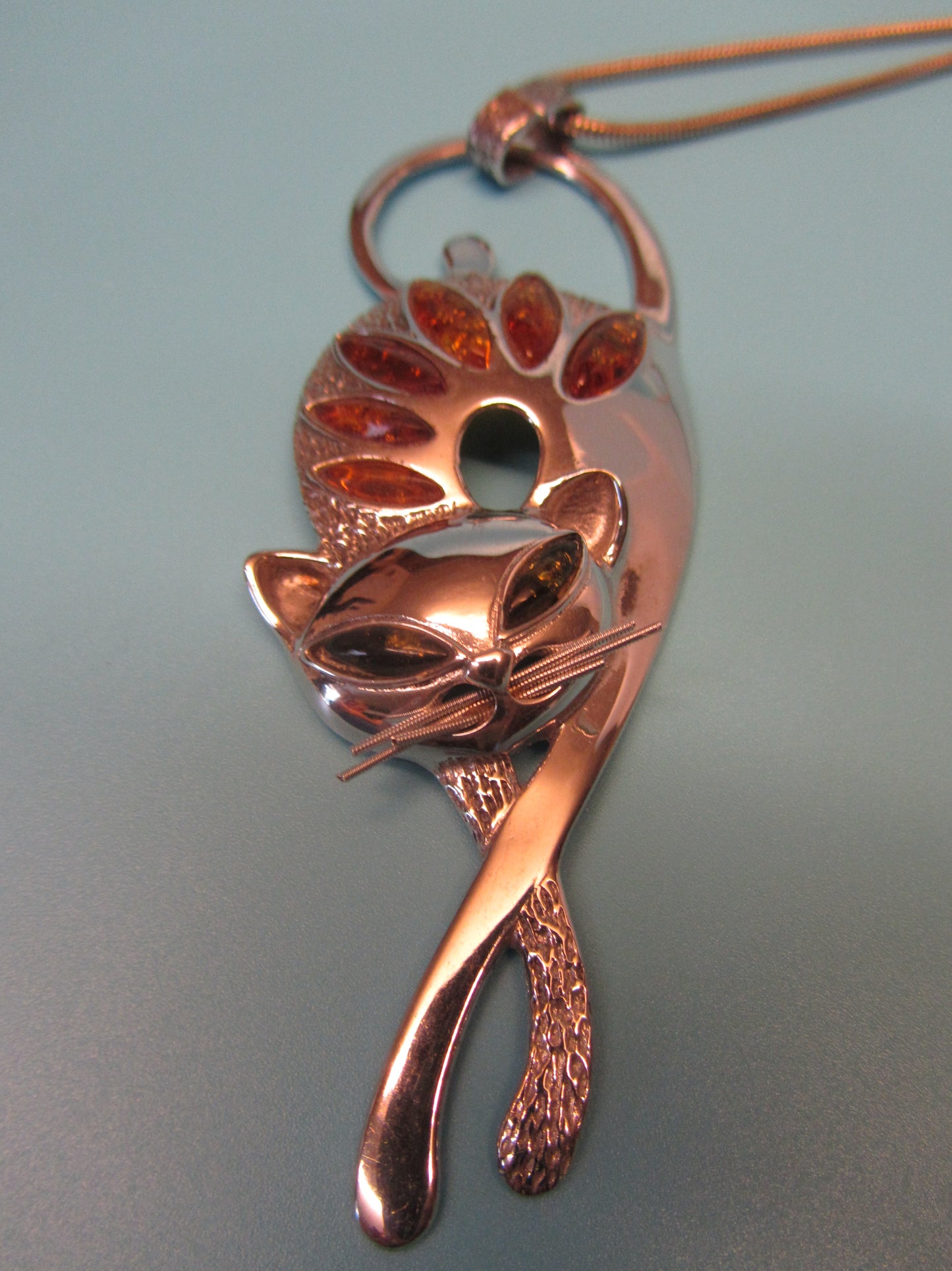 Anhänger Silber Katze mit Bernstein