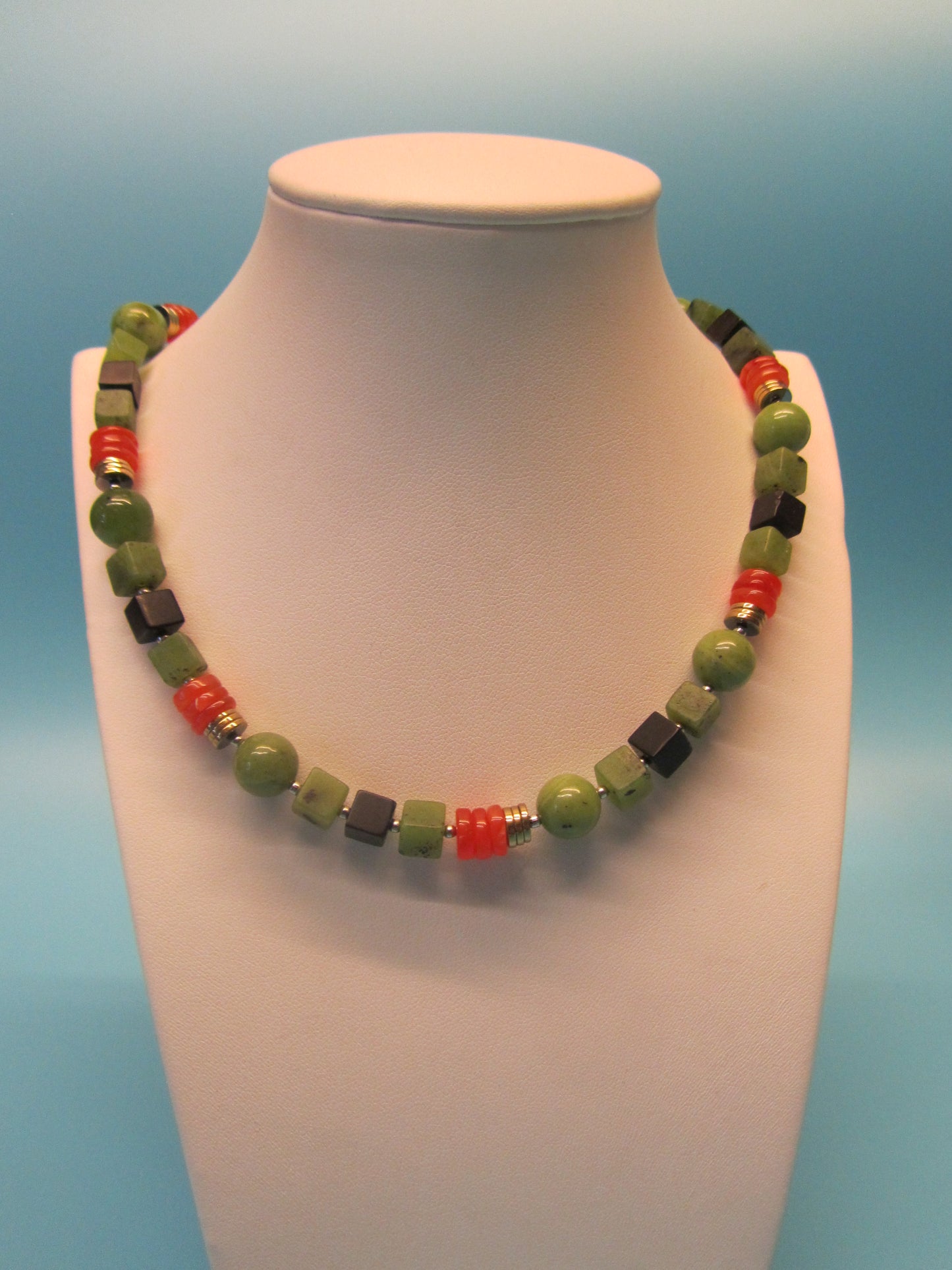 Kette Jade-Onyx Würfel mit Karneol - Scheiben