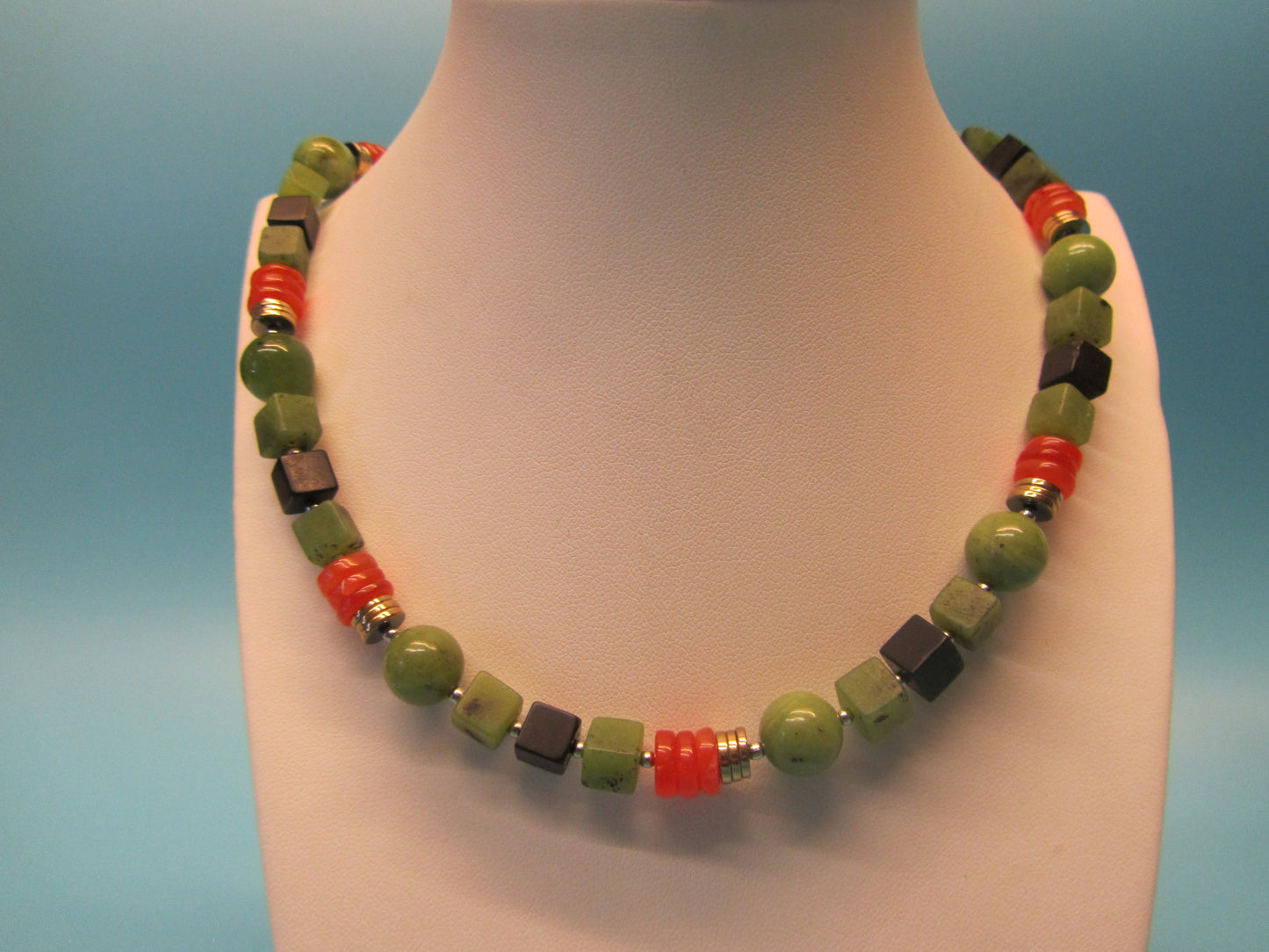 Kette Jade-Onyx Würfel mit Karneol - Scheiben