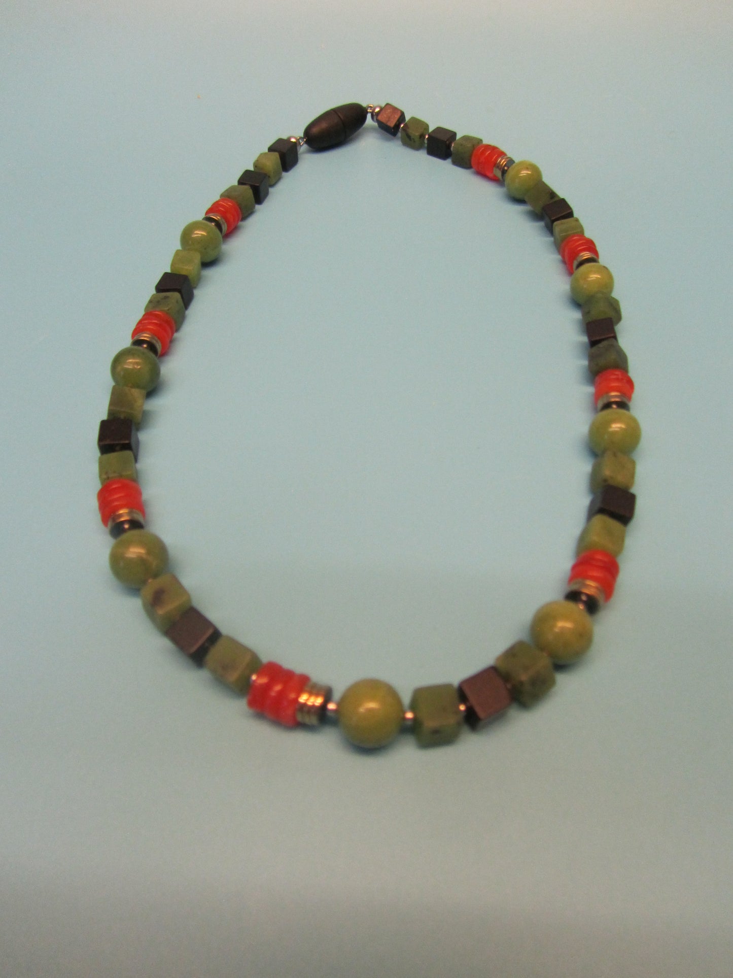 Kette Jade-Onyx Würfel mit Karneol - Scheiben
