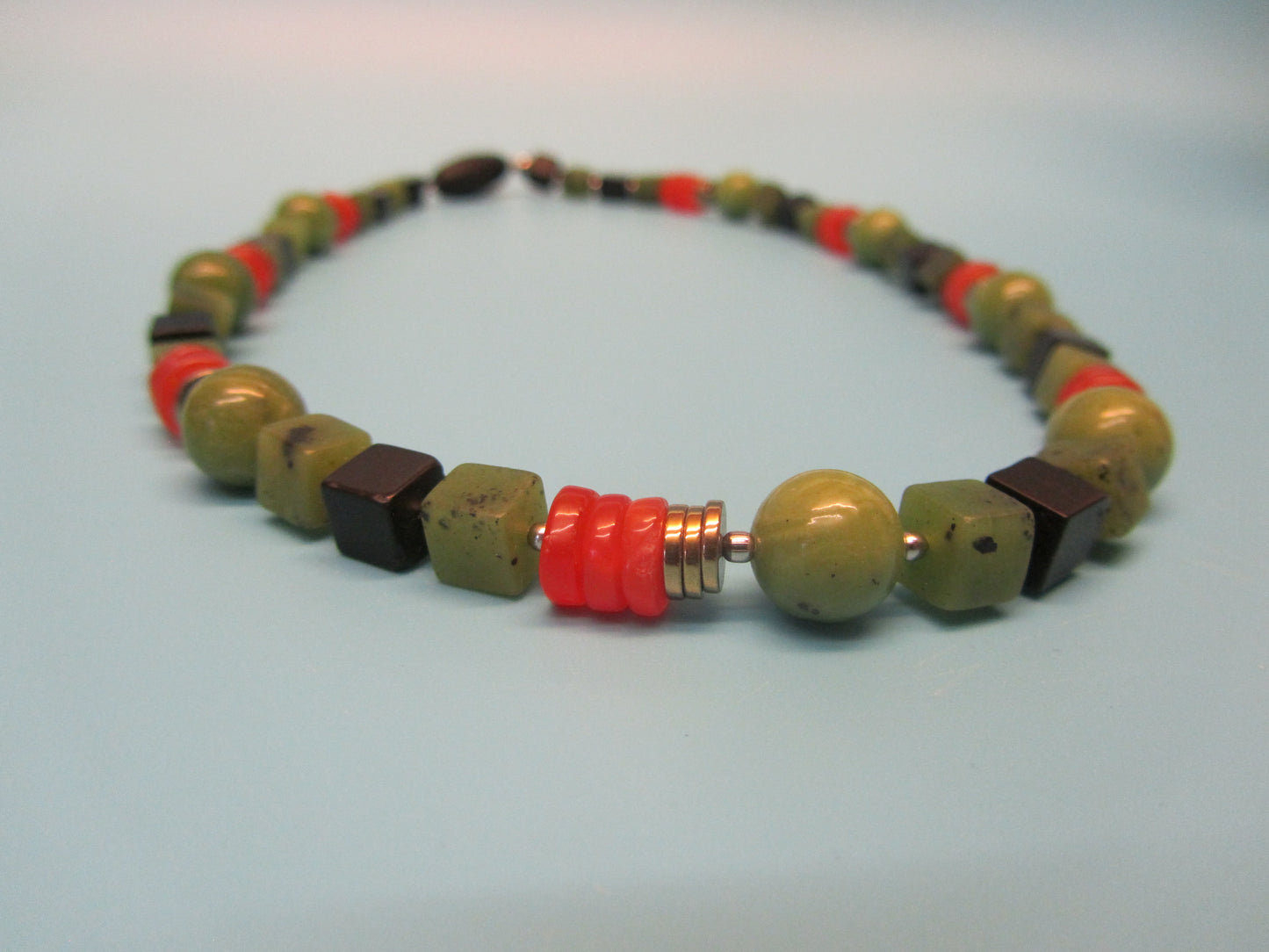 Kette Jade-Onyx Würfel mit Karneol - Scheiben