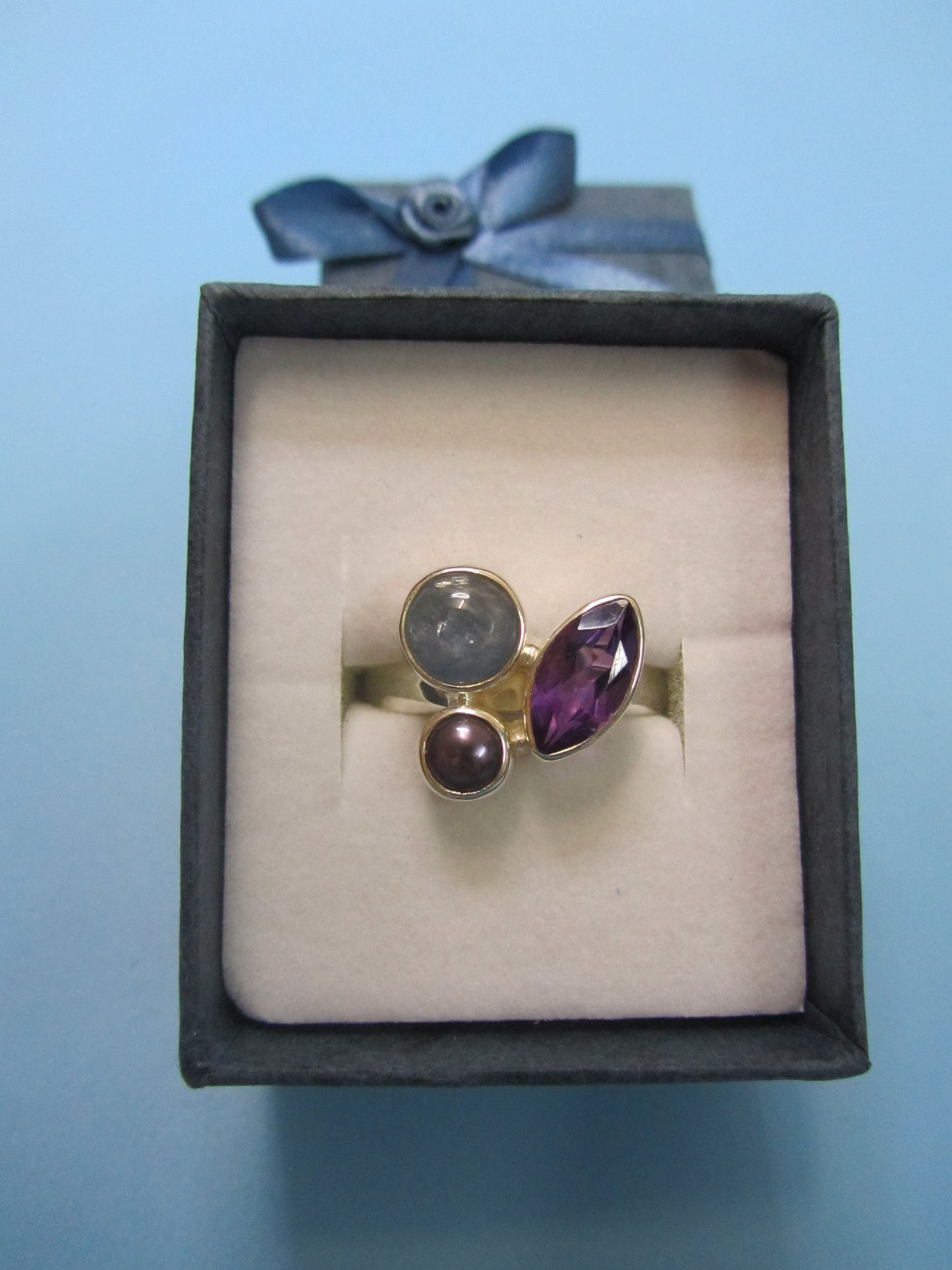 Amethyst/Aquamarin/Perle-Ring