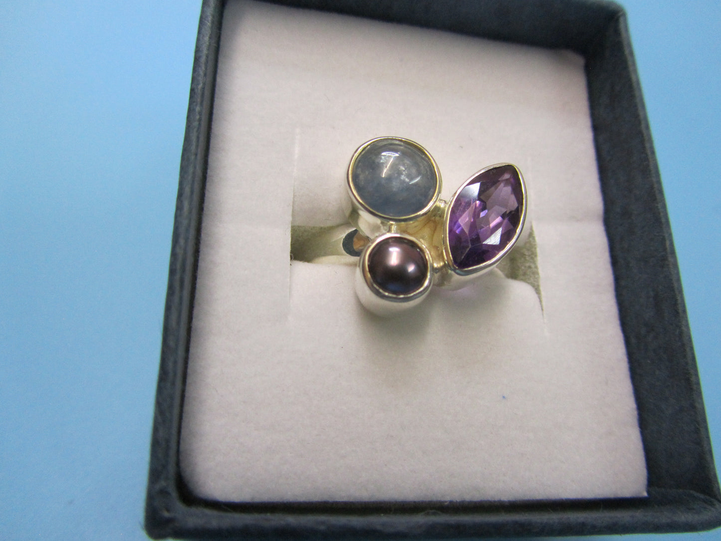 Amethyst/Aquamarin/Perle-Ring