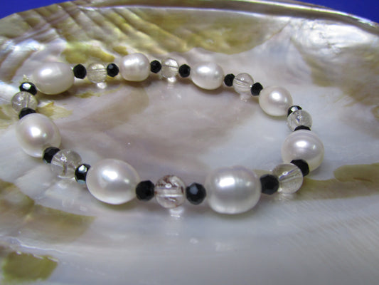 Armband Perle/Onyx/Bergkristall